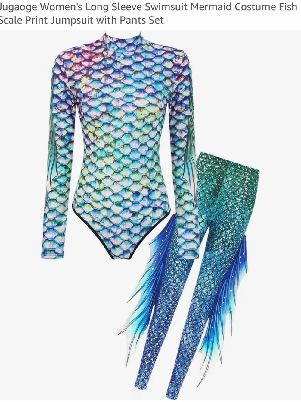 Mermaid Print Long Sleeve One-Piece with Matching Pants - Multicolor. NEVER USED